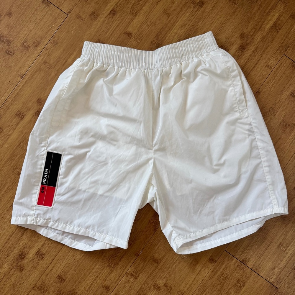 Prada Linea Rossa White Nylon Shorts – Size Small – Designer Shorts